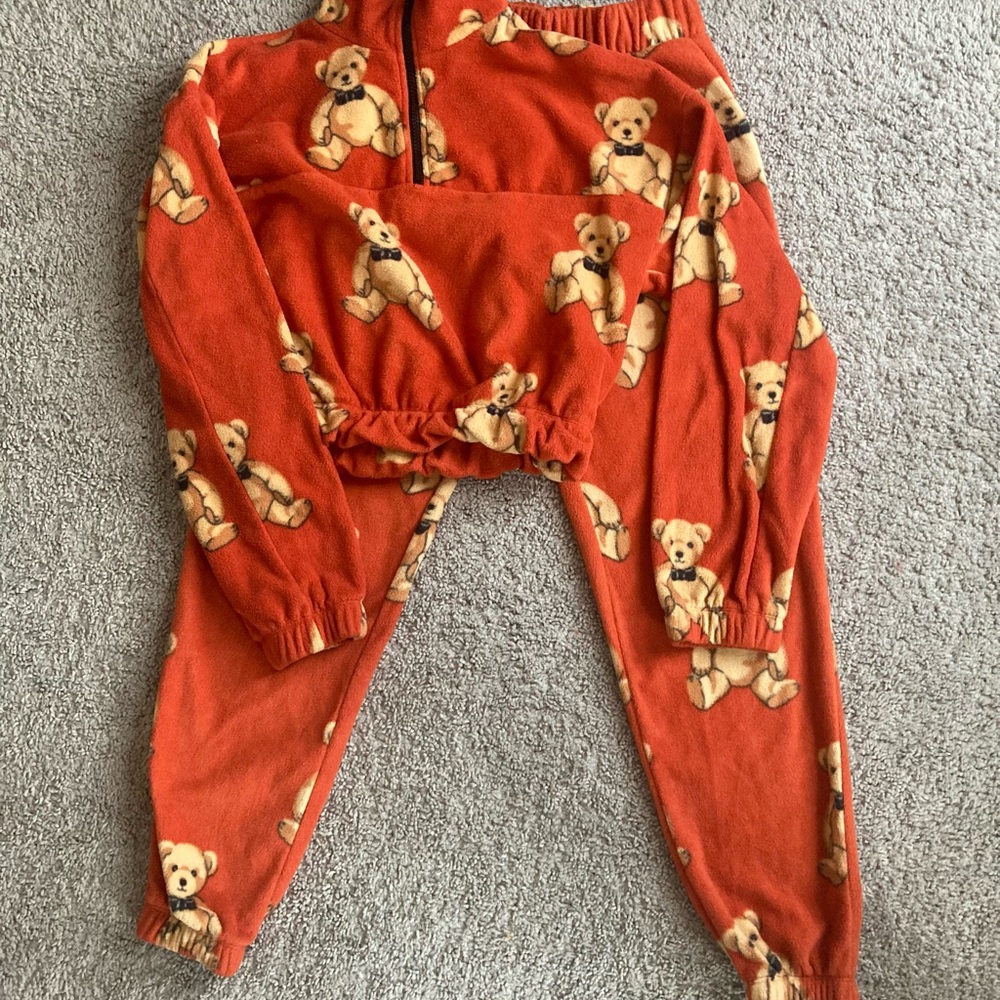 Zara Red and Cream Track Pants with Playful Design